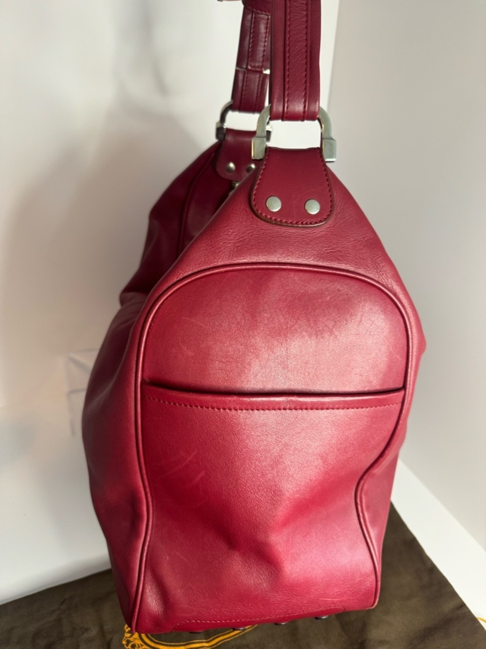 #282 Tod's Burgandy Large Leather Hobo Shoulder Bag w/ Dust Bag - Picture 3 of 17